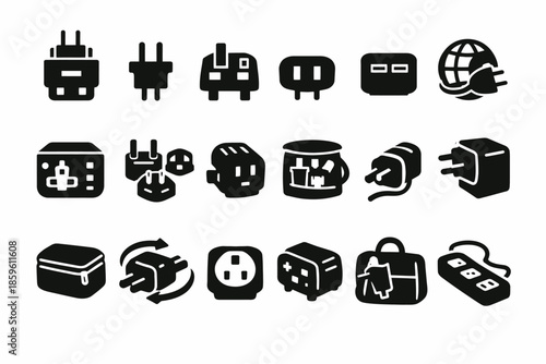 Collection of various plug and socket icons for global connectivity