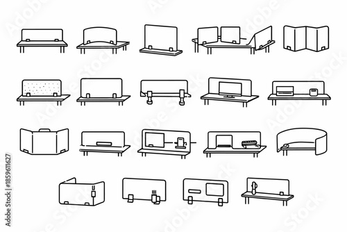 Assorted desktop partitions and desk dividers for office privacy