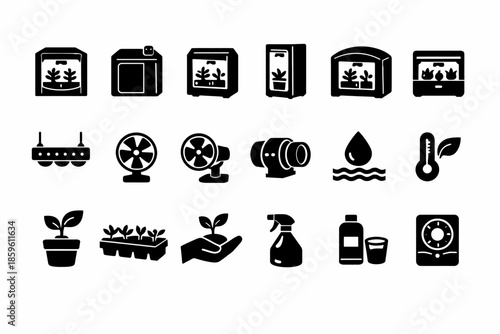 Hydroponics icons: indoor gardening tools for efficient plant growth
