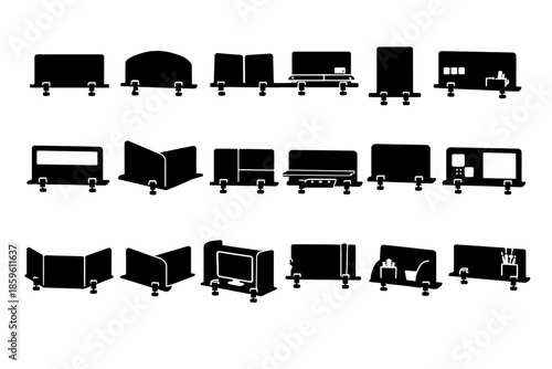 Silhouette of modular office dividers and furniture layout designs