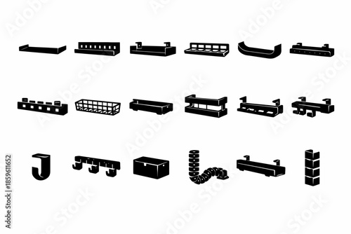 Silhouette icons of various cable management clips and holders