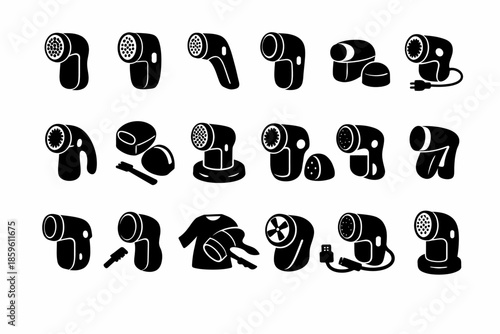Collection of electric fabric shaver icons in various styles and designs