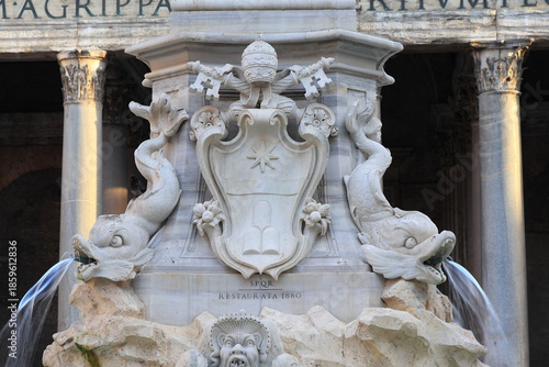 Fontana del Pantheon Sculpted Detail in Rome, Italy