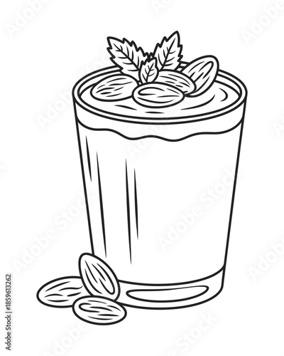 Almond milk and mint smoothie, a healthy and refreshing beverage illustration