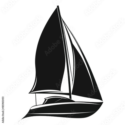 Vector illustration of a nautical silhouette featuring a yacht and sailboat vessel traveling on the ocean water during a summer regatta