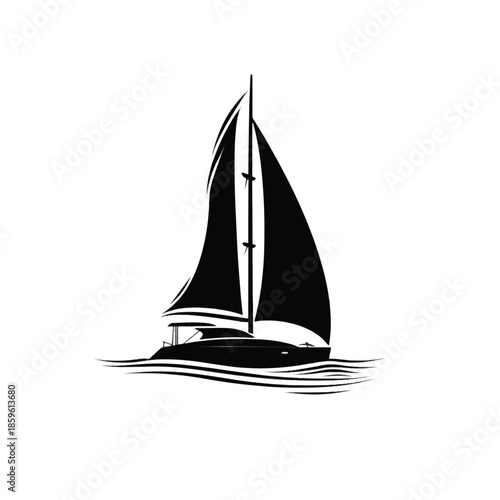 Vector illustration of a white sailing ship and yacht vessel cruising on the blue ocean waves under a summer sky for nautical travel and regatta sport vacation