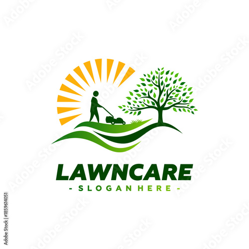 Lawn Care Service Logo Vector. Concept of landscaping, gardening and lawn maintenance logo template design.