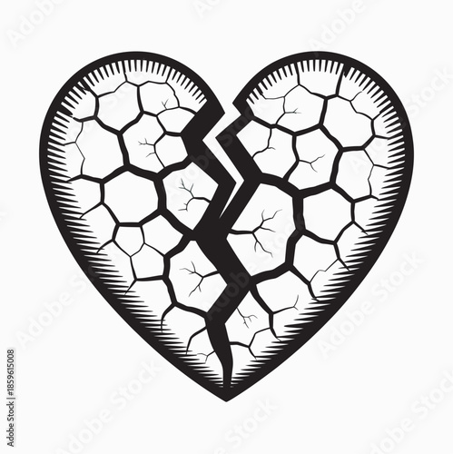 Striking graphic illustration of a fractured heart, symbolizing profound emotional distress, sorrow, and the painful experience of loss or separation