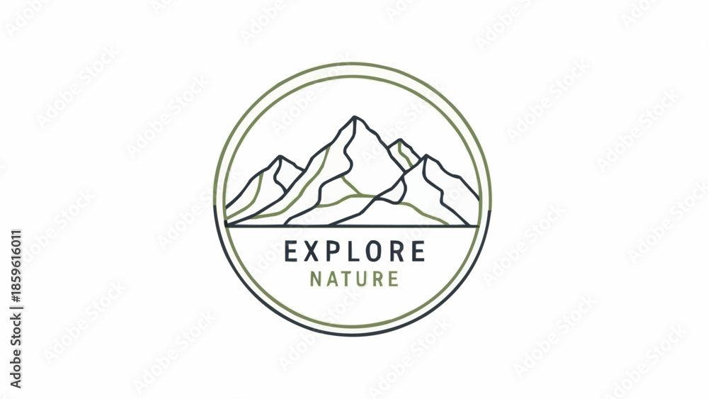 Obraz premium Mountain range logo with explore nature text.