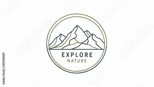 Mountain range logo with explore nature text.