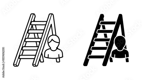 Two Icons of Ladder and Person, Line and Silhouette Styles