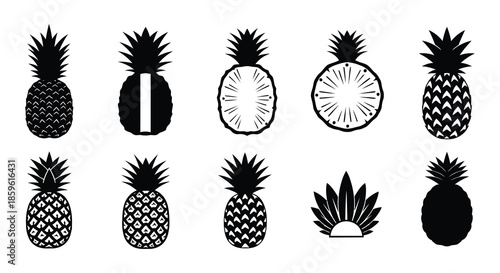 Four silhouettes of pineapples in varying stages of detail and design