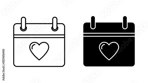Minimalist Calendar Icon with Heart Symbol in Line and Solid Styles