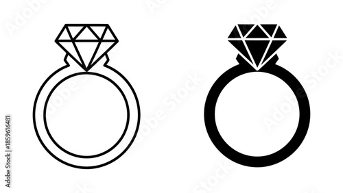 Minimalist Diamond Ring Icons, Outline and Solid Black Designs