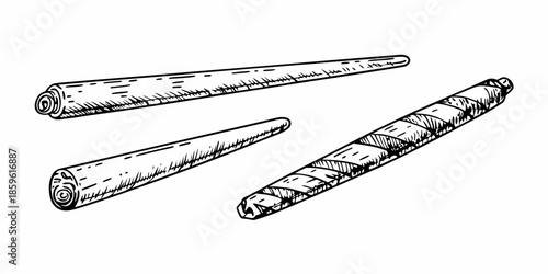 Sketch illustration of three wooden logs varying in size and orientation