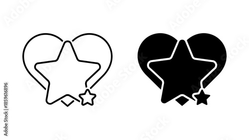 Outline and Filled Heart with Star Shapes on White Background