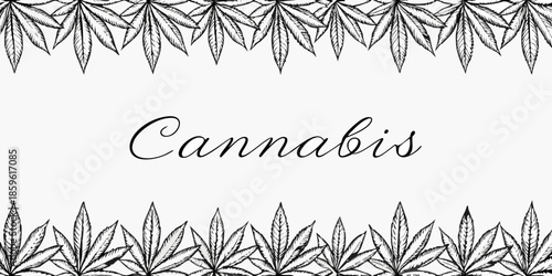 Decorative cannabis leaf border with handwritten text on a white background