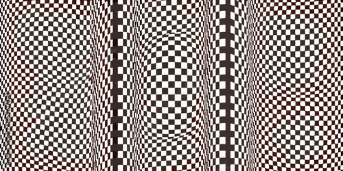 Wavy checkered patterns in brown and white create an optical illusion effect