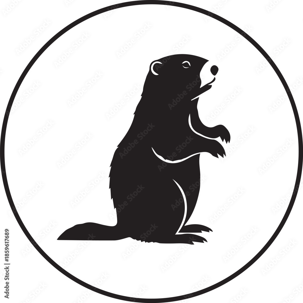 Obraz premium Black silhouette of a groundhog standing upright in a circle