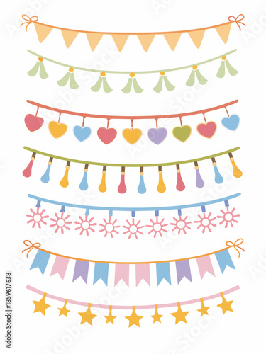 Colorful decorative bunting and garland designs for celebrations and festive events