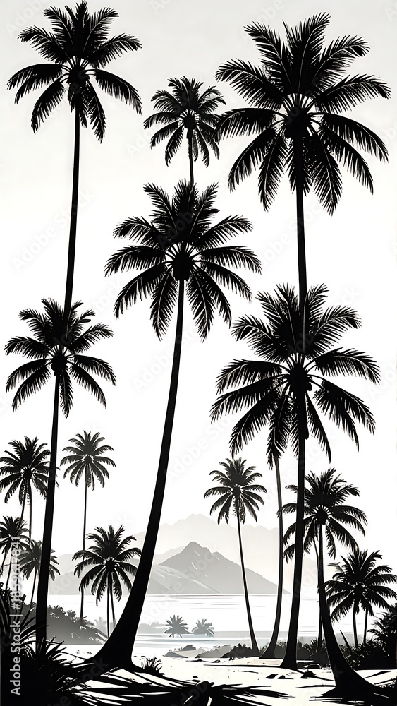 Obraz premium Tropical palm trees silhouette landscape