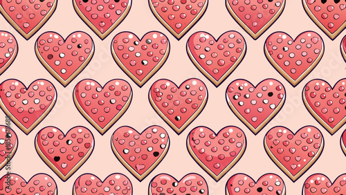 Seamless Pattern of Pink Heart Cookies with Small Dots