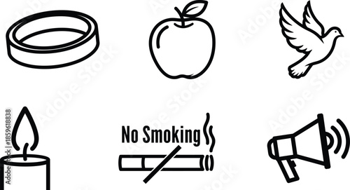 No smoking icons with dove apple and candle