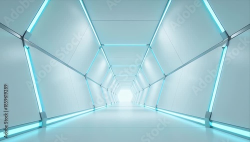 Wallpaper Mural Futuristic corridor neon light white tunnel sci fi hallway blue glow modern interior empty passage geometric wall clean design vanishing point futuristic corridor neon tunnel sci fi hallway glowing Torontodigital.ca