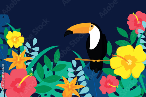 Toucan Bird Illustration with Tropical Flowers and Leaves
Colorful Toucan with Tropical Floral Illustration

Cute Toucan Bird in Tropical Jungle Illustration
Tropical Toucan Illustration with flowers