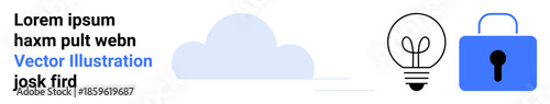Cloud storage, innovation, data protection, cybersecurity, technology, inspiration. Graphic shows a cloud, light bulb and locked padlock. Cloud storage and innovation concepts