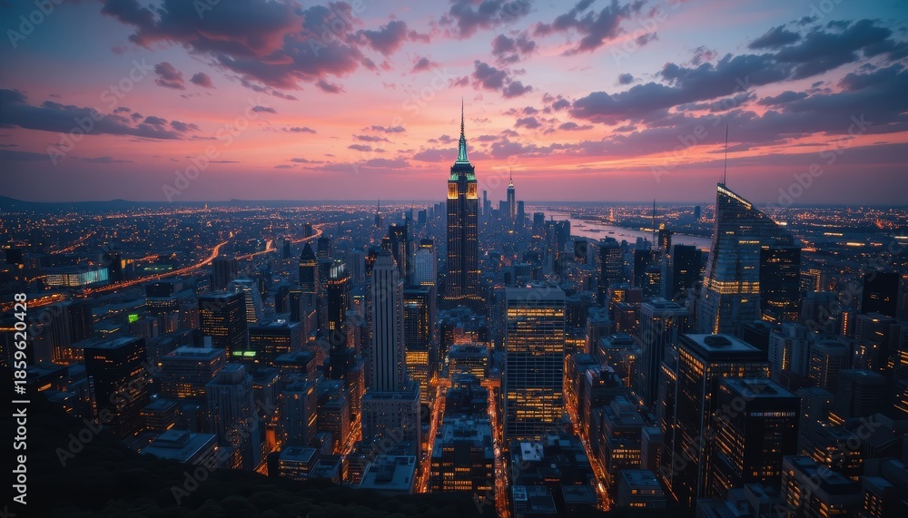 Fototapeta premium New York City Skyline at Sunset with Empire State Building