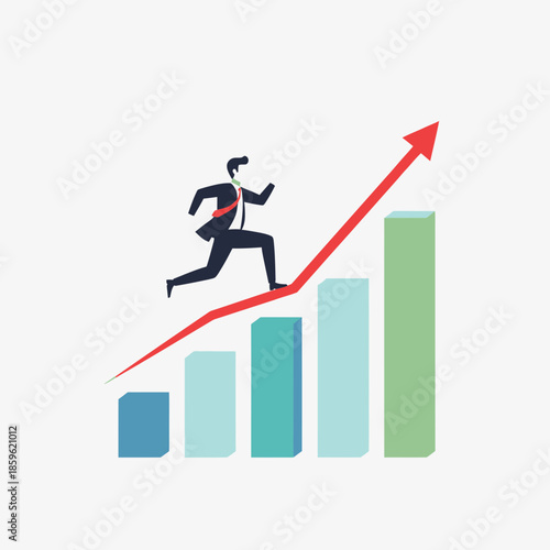 Business Growth Success Illustration – Man Climbing Upward Chart Vector