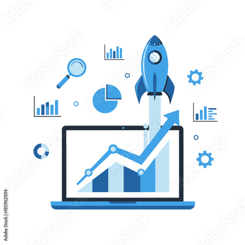 Digital Marketing Growth Illustration – Business Analytics Startup Strategy Vector