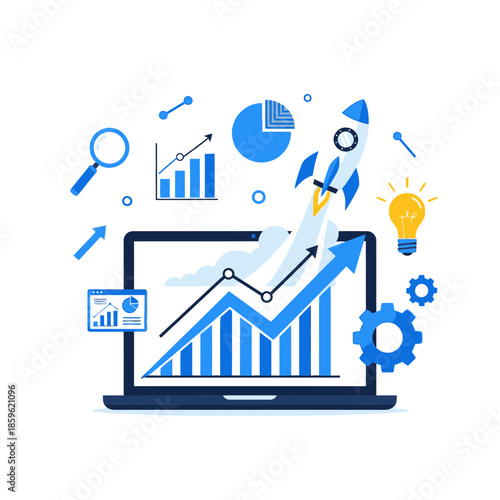 Digital Marketing Growth Illustration – Business Analytics Startup Strategy Vector