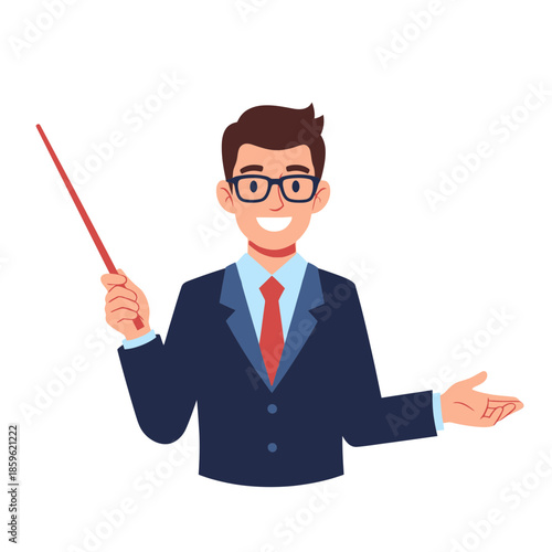 Teacher Pointing Illustration – Professional Instructor Presentation Vector Art