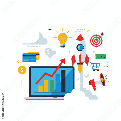 Digital Marketing Growth Illustration – Business Analytics Startup Strategy Vector