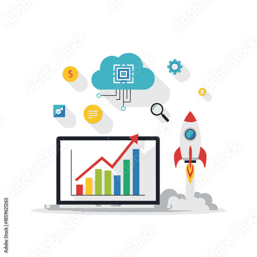 Digital Marketing Growth Illustration – Business Analytics Startup Strategy Vector