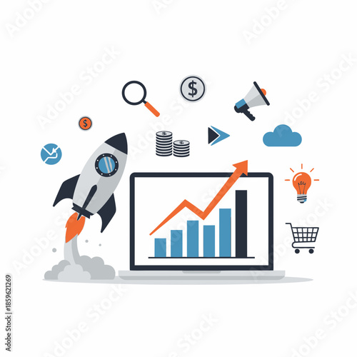 Digital Marketing Growth Illustration – Business Analytics Startup Strategy Vector