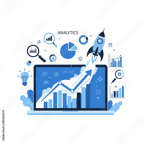 Digital Marketing Growth Illustration – Business Analytics Startup Strategy Vector