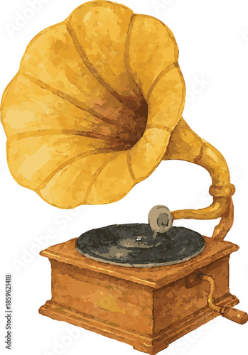 Vector realistic watercolor illustration of a vintage gramophone
