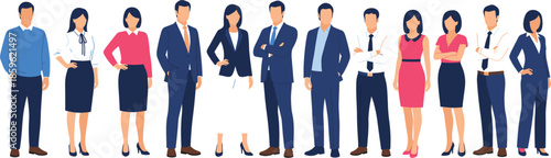 Diverse group of professional business people standing together in formal office attire for corporate team and leadership concept vector