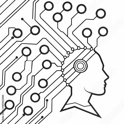 Abstract Tech Circuit Board Vector Patterns, Black and White Lines