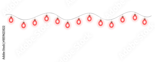 Festive red berry string lights garland isolated on transparent background for holiday decor