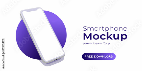 Smartphone mockup with a purple backdrop and free download button