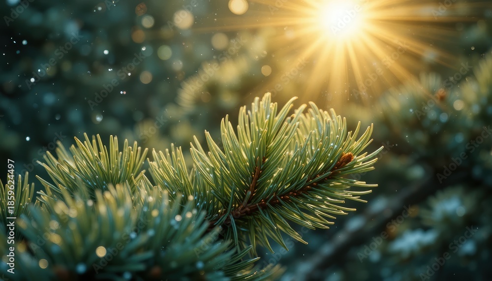 Fototapeta premium Golden Sunlight on Winter Pine Needles
