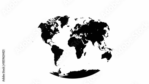 Black silhouette of the world map on a white background.