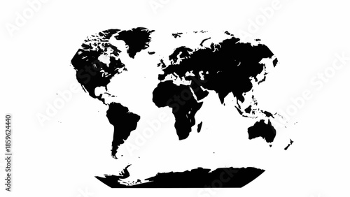 Black silhouette of the world map on a white background.