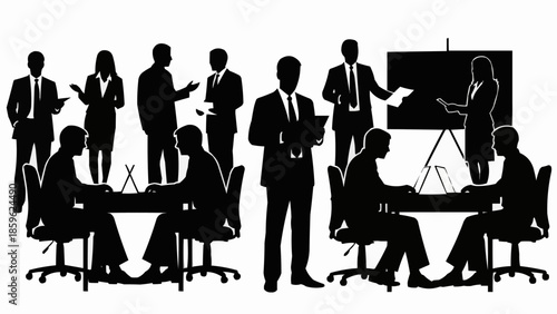 Business meeting silhouette group of professionals discussing ideas.