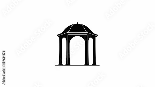 Black Silhouette of a Classical Gazebo Structure.
