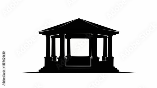 Black Silhouette of a Classical Gazebo Structure.
